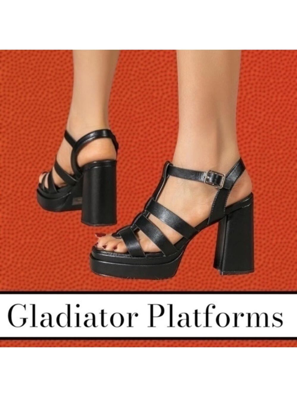 AMOJI Strappy Block Heel (Super Comfy!) 4” Gladiator Platform Sandals NWT/8.5
